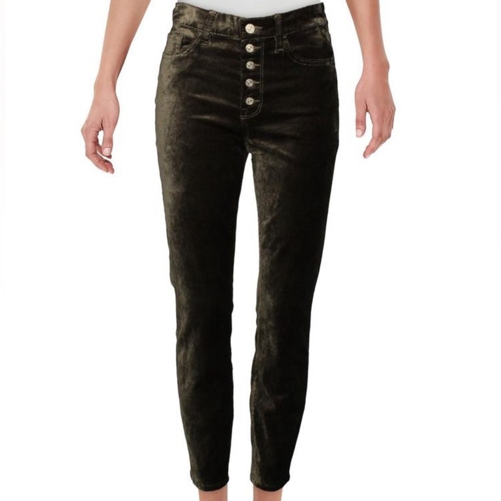 7 FOR ALL MANKIND “THE HIGH-WAIST BUTTON-FRT" Cropped Skinny Jeans In "FATIGUE"